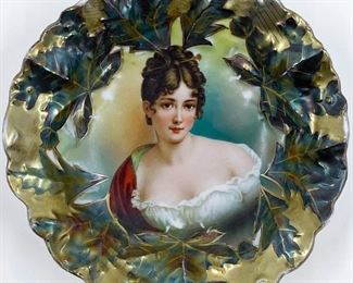 Prussian-style antique porcelain bowl with hand-painted Regency Era beauty