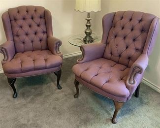 Burgundy Button Tuck Arm Chairs