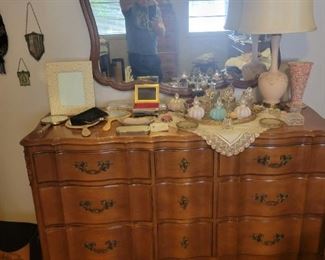 Provincial bedroom set --dresser, mirror, 2 twin beds, night stand