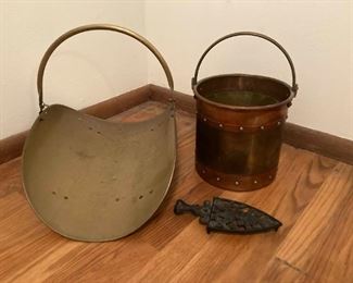 Copper Bucket And Brass Log Holder
