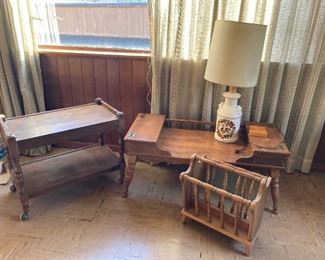 Vintage Coffee Table Rolling Table Magazine Rack And Table