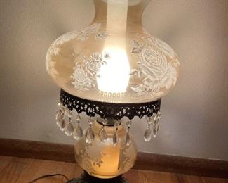 Vintage Mcm Hurricane Lamp With Rose Etching