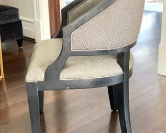 Sylvie Ebonized Wood Lounge Chair Upholstered in Grey Faux Shagreen Leather. Measures 22" W x 24" D. Photo 2 of 3. 