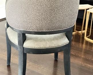 Sylvie Ebonized Wood Lounge Chair Upholstered in Grey Faux Shagreen Leather. Measures 22" W x 24" D. Photo 3 of 3. 