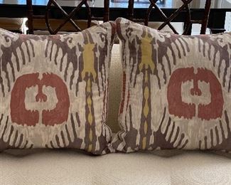 Down Filled Ikat Pillows. Each Measures 22" x 22". 