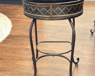 Set of 4 Brass Counter Stools with Black Leather Upholstered Seats. Measures 26" H. Photo 1 of 2. 