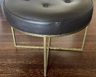 Oly Studio Small Jonathan Upholstered Stool  in Thunder Leather with Antique Gold Base - 2 Available. Each Measures 24" D x 17.25" H. Photo 3 of 3. 