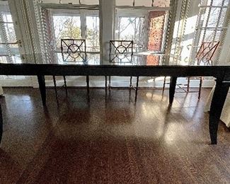 Lexington Black Lacquer Extension Dining Table. Measures 68 - 98" L  with Two 15" leaves. 43" D x 30" H with 26" Clearance. Photo 1 of 3. 