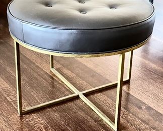 Oly Studio Small Jonathan Upholstered Stool  in Thunder Leather with Antique Gold Base - 2 Available. Each Measures 24" D x 17.25" H. Photo 1 of 3. 