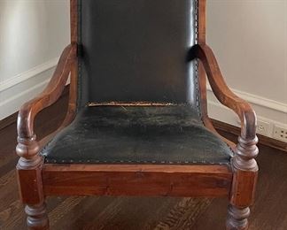 Antique Leather Upholstered Chair. Measures 38" D x 29" W. Photo 1 of 4. 