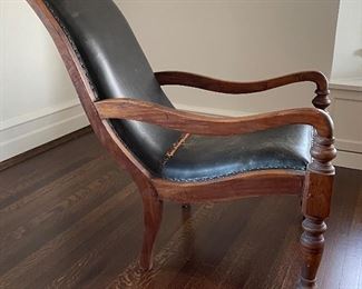 Antique Leather Upholstered Chair. Measures 38" D x 29" W. Photo 2 of 4. 