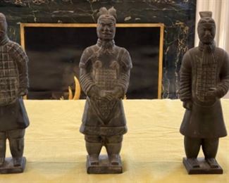 Set of 3 Replica Qin Dynasty Terracotta Warriors. Each Stands 16” H.