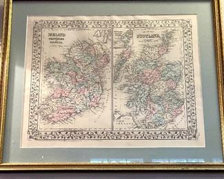 $150. S. A. Mitchell Original Hand Colored Ireland and Scotland Map.  C 1800's. 18.5 x 15.5