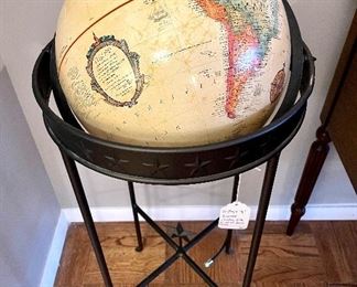 $150. Replogle Standing Globe on Metal Round Frame. 18” Diameter. 16 x 36. Has pencil-tip size hole on one part. :(