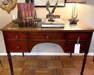 $200. Antique Partners’ Writing Desk with Black and Gold Lacquered Inlay. 42 x 29 x 30.5. 