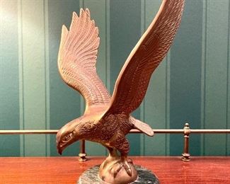 $48. Brass Eagle on Marble Vase. 10”.