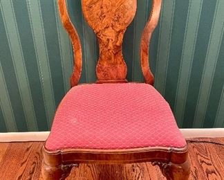 $2100. Stunning Antique Dining Chairs with Burl Wood Design. Set of 6. 18 x 18 x 36.5.