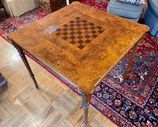 $400. Vintage Game Table. This is a fantastic burl wood game table. There are no pieces and some damage on the top. Playable, lovable, beautiful! 33 x 33 x 31.