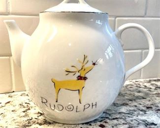 $100. Retired Pottery Barn Rudolph the Red Nosed Reindeer Teapot. Who says Christmas isn’t year round?