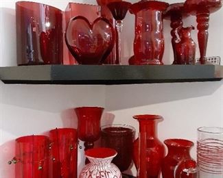 Red Glass Bowls & Vases + Candle Holders