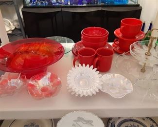 Red Glass Bowl, & Dishes, Tiered Plate & Fancy Bowls