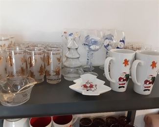 Mid-Century Gold Leaf Glasses & Misc X-Mas
