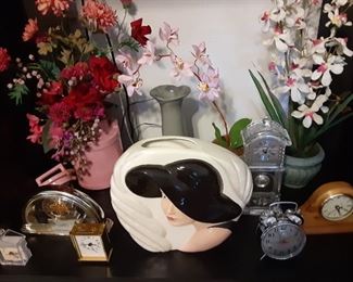 Misc-clocks, vogue vase, silk flowers, vase