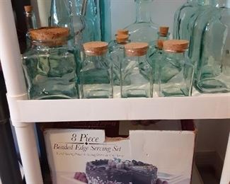 Aqua Glass Bottles & Containers, white Serving Set