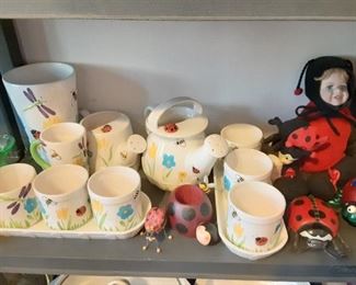 Lady Bug Pots for Planting, Sprinkler Cans, Lady Bug Doll