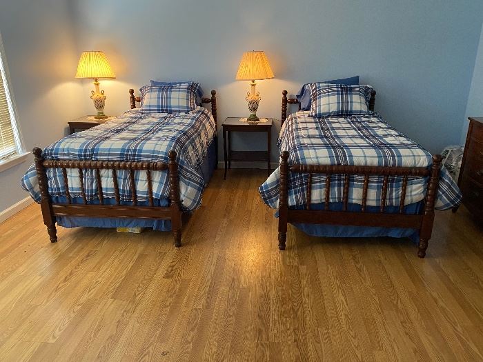 Jenny Lind twin beds, with new mattresses!