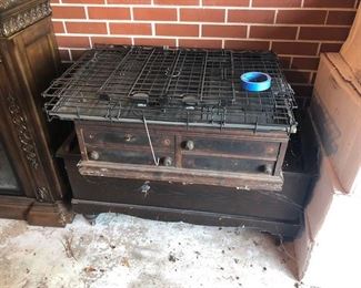 pet crate, vintage desk, one of several cedar chests