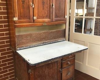 Hoosier style kitchen cabinet as found