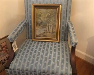 Upholstered chair and one of a few nice paintings