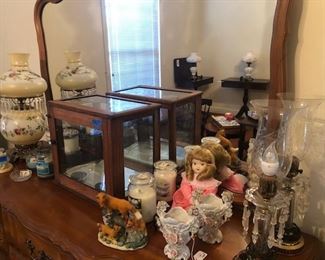lamps, figurines, candles, doll, decor