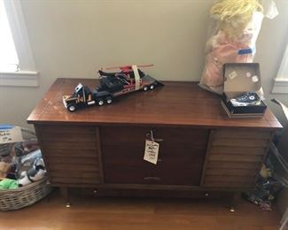 mid century cedar chest, beanie babies, xavier signed cabbage patch, baby converse shoes, misc. toys