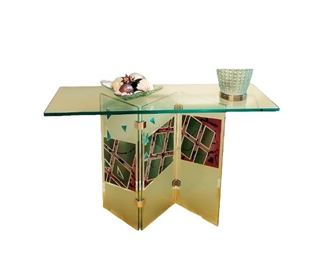 Joan Irving heavy glass contemporary table with etched design.  BEAUTIFUL!
