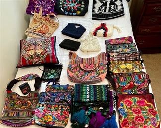 TEXTILE BAGS/PURSES,SCARVES/PILLOWS FROM CENTRAL AMERICA, HANDMADE MACRAME BAGS