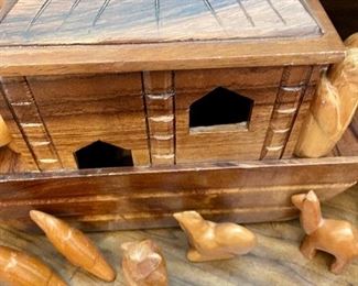 Beautiful Wooden Noah’s Ark with Carved Pieces