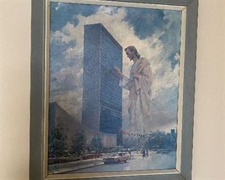 Vintage Jesus and United Nations framed print