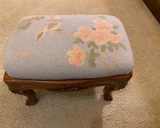 Needlepoint footstool made in Italy for Neiman Marcus - antique
