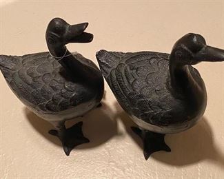 Pair of cast iron geese