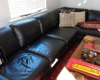 Haverty's Black Leather Sectional