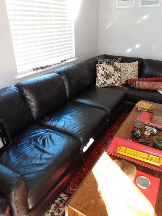 Haverty's Black Leather Sectional
