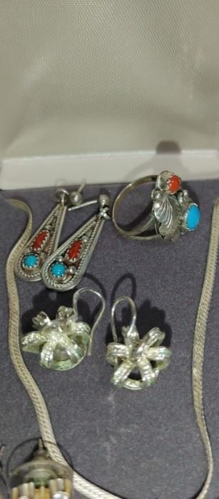 American Indian earrings and ring