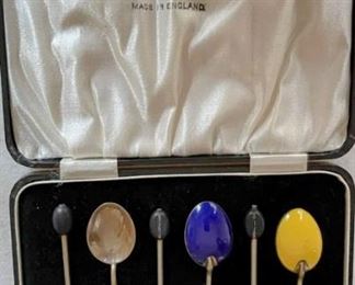 Made in England Sterling and enamel coffee spoons