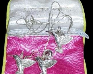 Sterling silver necklace and earrings hummingbird from the Caribbean