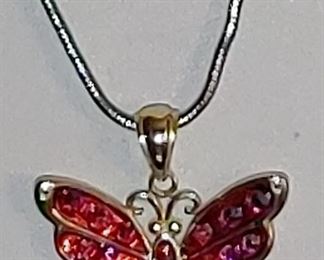 Sterling silver chain and sterling silver pink and red butterfly