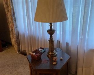 . . . end table and brass lamp