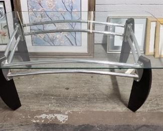 47" x 26" x 18.5"H Modern Rectangular Glass Top Table with Chrome Accents & Dark Stain Legs   $295