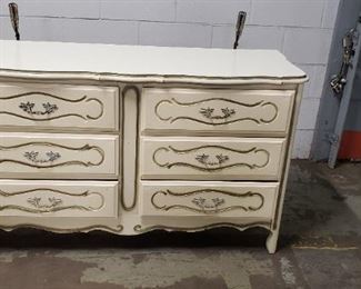 French Provincial Bedroom set includes:  1 Dresser with Attached Mirror 1 Night Stand & 2 Twin Headboards $795 